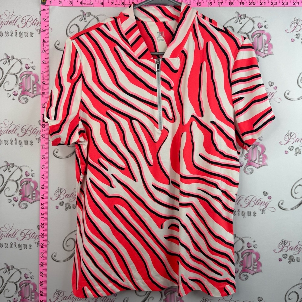 Tail T-shirt neon bright Stylish Pink Zebra-Stripe Short Sleeve Top - Unbranded